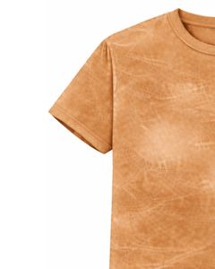 T-shirt Homme Marron Clair Teinté Effet Glacé Col Rond Manches Courtes Coton Décontracté Streetwear Lavage Vintage Personnalisé OEM Fournisseur en Gros - Product Image 4
