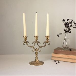Wholesale Vintage Brass Finish Metal 3-Arm Candelabra Tabletop <b>Candle</b> <b>Holder</b> Elegant Wedding Centerpiece Home Decor Hospitality - Product Image 1