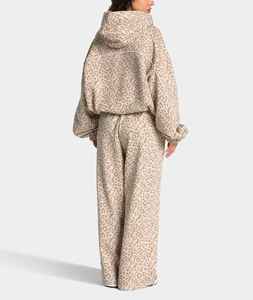 Conjunto Deportivo Holgado de Punto con Estampado de Leopardo Personalizado para Mujer, Ropa Casual Transpirable, Top de Manga Larga, Conjuntos Deportivos Holgados para Mujer - Product Image 3