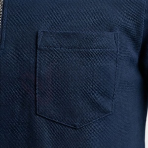 Men's Navy <b>Blue</b> Short Sleeve <b>Polo</b> <b>Shirt</b> With Zipper And Pocket Casual Knitted Solid Design Regular Fit Breathable - Product Image 5