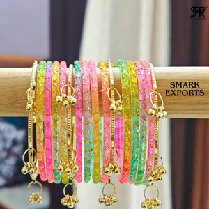 Luxury Handmade Gold Plated Multicolor Raindrop <b>Glass</b> 16-Piece <b>Bangle</b> Set Kashmiri Ghungroo Traditional Ethnic Wedding Jewelry - Product Image 2