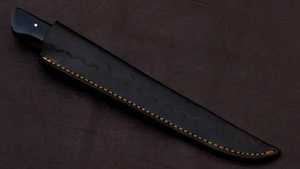 13" Inches Hand-Forged Damascus Steel Fillet <b>Knife</b> | Custom Camel <b>Bone</b> <b>Handle</b> Hunting <b>Knife</b> with Brass Pins With Leather Sheath - Product Image 5