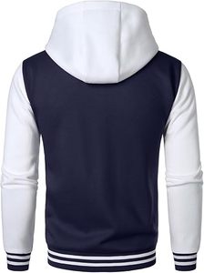 Custom Men's Varsity <b>Baseball</b> <b>Bomber</b> <b>Jacket</b> College Letterman with Faux Leather Sleeves Stand Hooded Collar Front Logo - Product Image 3