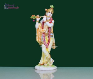 Statue du Dieu Krishna en résine et poussière de marbre, artisanat Nirmala |   Flûte de l'Idole de Krishna |   Design traditionnel |   Hindou - Product Image 1