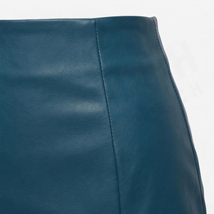 Women's High Waist <b>Faux</b> <b>Leather</b> Mini <b>Skirt</b> Shiny Solid A Line With Side Slit - Product Image 5
