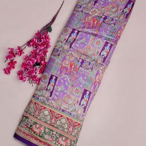 Purple Jacquard Brocade Fabric with Floral and Elephant Print 54 Inch Width for Scarves <b>Shawls</b> & Garments Women & Girls Use - Product Image 3