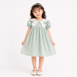 Girls <b>Mint</b> Green Peter Pan Collar Puff Sleeve <b>Dress</b> | Elegant Cotton Party <b>Dress</b> - Product Image 2