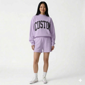 Ensemble d'hiver pour femmes, col montant et short, inspiré du style décontracté des filles branchées, tissu polaire écologique, look décontracté et confiant - Product Image 1