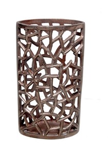 Vase à fleurs géométrique en métal fait main, sur pied, pour fleurs artificielles, récipient décoratif contemporain pour salon - Product Image 2