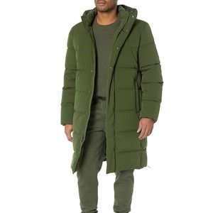 Veste matelassée longue à capuche pour homme, coupe-vent, fermeture éclair, décontractée, hiver, couleur unie, extérieur polyester, rembourrage épais en duvet – Meilleure vente - Product Image 1