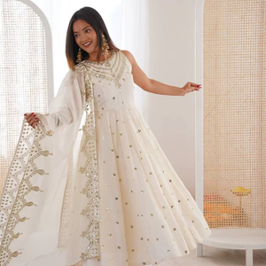 Designer Long Anarkali Kurti with Dupatta | Festive & Party Wear Ethnic Gown for Women Embroidery Dupatta for Wedding Wear - Product Image 1