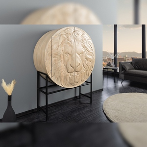 Vandana Nordic Line Highboard LION 140cm blanco, madera de mango, metal, arte con tallados 3D - Product Image 1