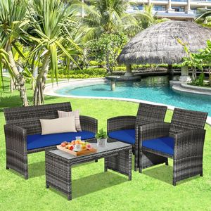 Set di Mobili da Giardino in Rattan a 4 Pezzi con Tavolo in Vetro e Divanetto per Intrattenimento all'Aperto - Product Image 5