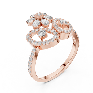 Parure de bague en or jaune massif 18 carats avec diamants de laboratoire taille ronde et taille poire, style couronne florale, plaqué rhodium vintage, pour femme, mariage et fiançailles - Product Image 6