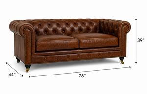 Chesterfield Genuine Leather <b>Sofa</b> Two Seat Tufted Back Armless Wood Legs Square Modern Living Room Furniture - Product Image 2