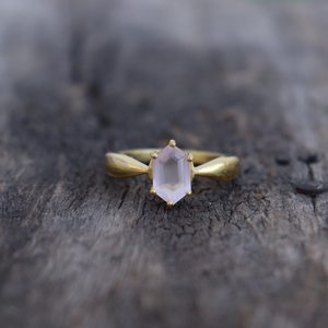Rose <b>Quartz</b> Signet <b>Ring</b> Hexagon Cut 925 Sterling Silver 14K Gold Plated Wedding Band Handmade Gift For Her - Product Image 5
