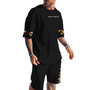 Conjunto de Camiseta y Pantalones Cortos Casuales Transpirables de Satén para Hombre, Estampado de Cabeza de León Dorado, 100% Poliéster, Impresión Digital - Product Image 2