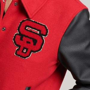 Women's 2026 Letterman <b>Jacket</b> Blue Cashmere Wool Body & <b>Pink</b> Real Leather Sleeves Black Sorority Varsity Jacketn - Product Image 5