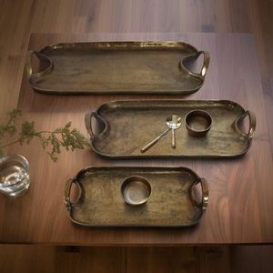 Decorative Brass Serving <b>Tray</b> With Handles Luxury Metal Serving <b>Tray</b> For Tea Coffee <b>Snacks</b> Home Dining - Product Image 2
