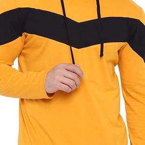Sudadera con Capucha Amarilla para Hombre, Diseño Color Block, Tejido de Punto, Corte Regular, Informal, para Otoño - Product Image 4
