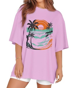 Nouveau design T-shirt décontracté pour femme imprimé numériquement 100 % coton à manches mi-longues, grande taille, épaules tombantes, confortable, fabriqué au Bangladesh - Product Image 1