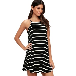 Abito personalizzato da donna t-shirt taglie forti in maglia per adolescente ragazza abito a righe in jersey abito lungo Casual - Product Image 1