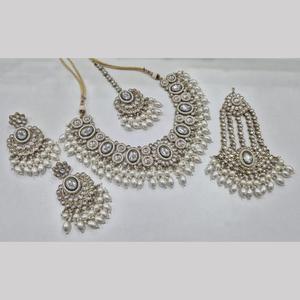 Conjunto de collar de cuentas y piedras Kundan chapadas en oro, joyería de moda 11151681WH - Product Image 1