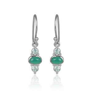 925 Sterling <b>Silver</b> Green Onyx & Topaz Oval <b>Drop</b> <b>Earrings</b> Handmade Gemstone Dangle Hook <b>Earrings</b> for Women - Product Image 1