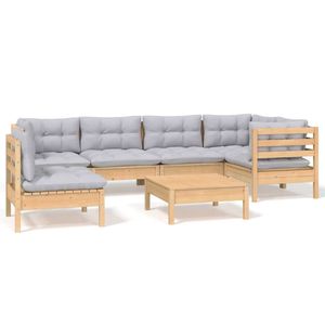 Conjunto de Muebles de Jardín Modulares de 7 Piezas en Madera de Pino Sólido Gris, Muebles de Exterior Modernos - Product Image 2