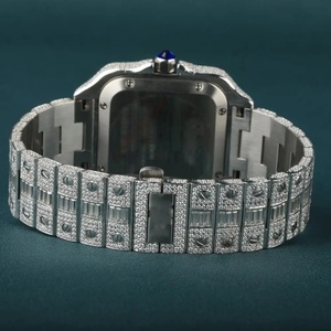 Reloj de Diamantes Baguette con Incrustaciones de Diamantes, Reloj Mecánico Automático Cuadrado Plateado con Esfera Blanca con Números Romanos, Reloj Hip Hop Completo - Product Image 4