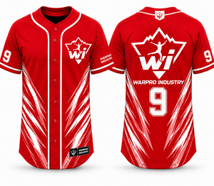 WARPRO INDUSTRY <b>Baseball</b> Jersey Men Red Sublimated Short Sleeve Button Front Quick Dry Adult Size Regular Fit - Product Image 1