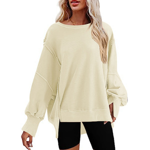 Sudadera de Mujer Oversize con Hombros Caídos, Manga Larga, Color Liso, Tejido Asimétrico, Cuello Redondo, Estilo Casual, para Otoño - Product Image 4