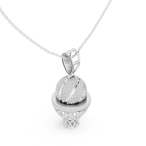 Colgante de Baloncesto de Oro Rosa de 14K con Diamante Cultivado en Laboratorio, Corte Brillante Redondo, Joyería Deportiva, Regalo - Product Image 6