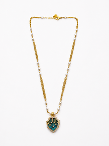 Custom Rodhium Plated <b>Necklace</b> Light <b>Blue</b> Enamel Shield Pendant CZ Starburst Celestial Charm Chain Jewelry Crest Women - Product Image 3