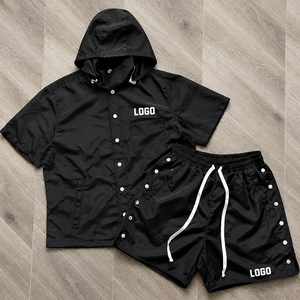 Conjunto de Chaqueta Corta con Capucha y Pantalones Cortos para Hombre, Personalizado al por Mayor, con Bordado en Lona, Impermeable, Deportivo, Casual para Exteriores - Product Image 2