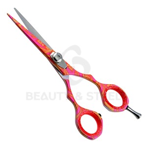 Vibrant Pink and Orange Pattern Hair Scissor Ergonomic Offset Handle Professional Salon Cutting Shears with Silver Screw - Product Image 2