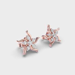 Pendientes de Diamantes Cultivados en Laboratorio con Diseño Floral en Espiral, Oro Rosa/Amarillo/Blanco de 18K, Diseño en Racimo - Product Image 3