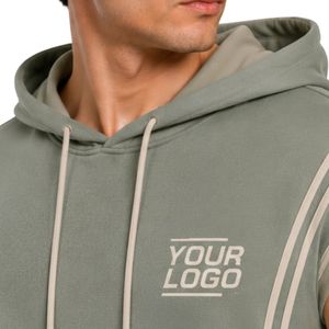 Conjunto Deportivo para Hombre, Color Verde Salvia y Beige, Sin Mangas, con Capucha, Logotipo Personalizado, para Gimnasio, Fitness, Entrenamiento, Sudadera con Capucha y Pantalones Cortos, Ropa Deportiva - Product Image 3