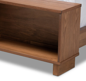 Chocolate Upholstered King <b>Bed</b> <b>Frame</b> Wood <b>Platform</b> with Open Storage Shelf Apartment-Friendly Minimalist Bedroom Furniture - Product Image 5