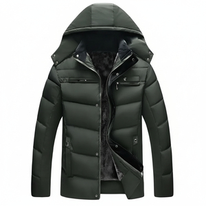 Chaqueta de Invierno para Hombre con Capucha, Acolchada, Resistente al Viento, con Relleno Grueso de Poliéster, Cierre de Cremallera, Forro de Piel Sintética - Product Image 1