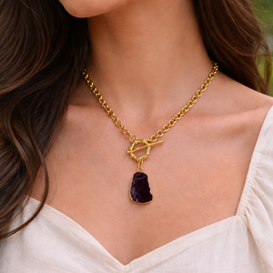 Collier à fermoir à bascule en quartz vert naturel, plaqué or sur laiton, cristal brut de guérison, fait à la main, style bohème pour femmes - Product Image 2