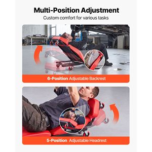 Herramienta de Reparación Automotriz, Asiento de Mecánico 2 en 1 de 48.4 Pulgadas con Respaldo Ajustable, Capacidad de 570 Libras, Silla Rodante con 6 Ruedas Giratorias - Product Image 3