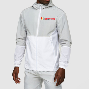 Men White <b>Grey</b> Color Block Windbreaker <b>Jacket</b> Hooded Zip Up Training Casual Streetwear Coat Outdoor <b>Jackets</b> - Product Image 1