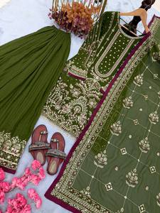 Ensemble Salwar Kameez pour femme, en fausse fourrure épaisse, avec dupatta et pantalon, séchage rapide, toutes saisons, Diwali - Product Image 5