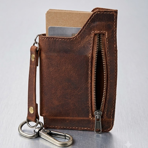 Genuine Leather Zipper <b>Key</b> & Card Holder Wallet Keychain Compact <b>Organizer</b> Travel Coin Purse Pouch Brown High-quality Men Women - Product Image 1