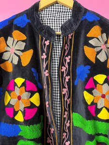 Boho Suzani Hand Embroidery Velvet Coat Handmade Short Winter <b>Jacket</b> Ethnic Floral <b>Kimono</b> Outerwear Artisan Festival Gift Her - Product Image 6