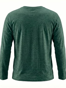 Men's Short Sleeve Neck Solid <b>Green</b> Cotton Jersey Casual T-Shirt Regular Fit Breathable Knitted Fabric 180g Eco-Friendly Back - Product Image 2
