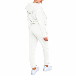 High Quality <b>White</b> <b>2</b>-<b>Piece</b> Fleece Tracksuit Hooded Zipper Sweatshirt Jogger <b>Set</b> Casual Loose Fit Winter Solid Color Sweating - Product Image 3
