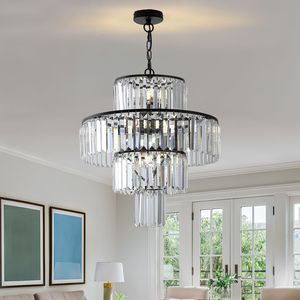 Lampadario Moderno in Cristallo da 20 Pollici con Elegante Luce Pendente, Finitura Nera, Design a 4 Livelli per Sala da Pranzo e Soggiorno - Product Image 3