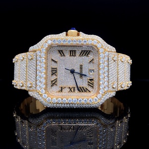 Montre automatique carrée pour homme, style Hip Hop, avec chiffres romains dorés, entièrement sertie de moissanite, de luxe - Product Image 1
